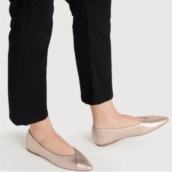 BIRDIES Goldfinch Champagne Gold Nappa Leather Point Toe Ballet Flat Size 11 - Picture 3 of 14